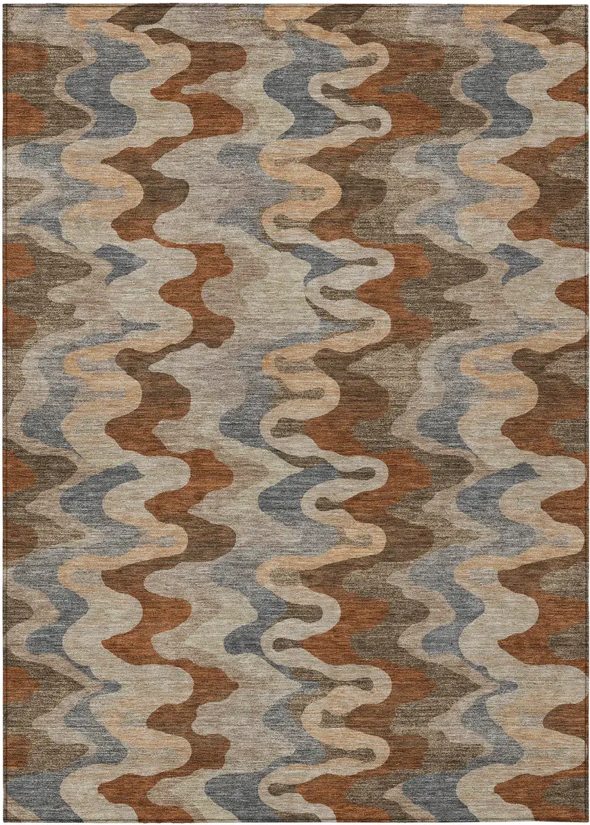 Brown And Chocolate Abstract Washable Indoor Outdoor Area Rug Photo 1