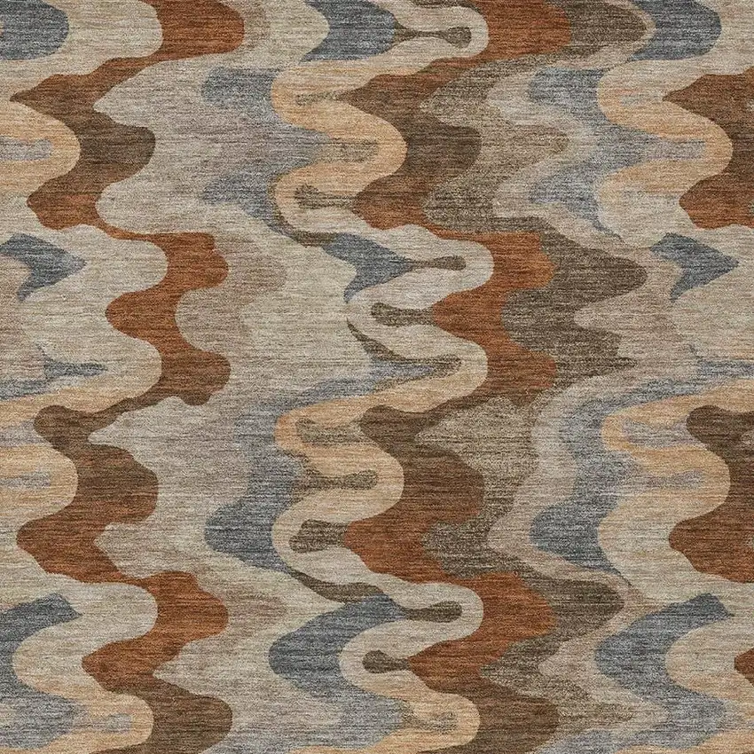 Brown And Chocolate Abstract Washable Indoor Outdoor Area Rug Photo 2