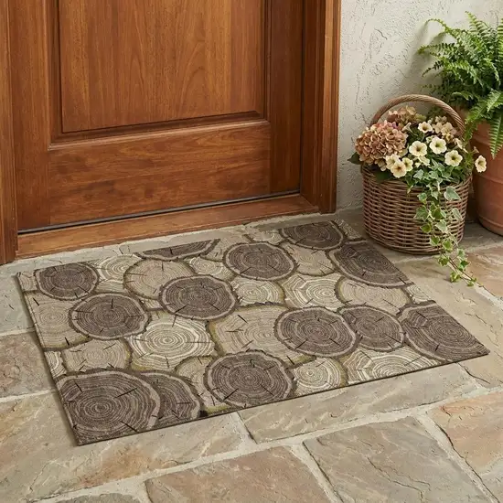 Brown And Chocolate Faux Bois Washable Indoor Outdoor Area Rug Photo 1