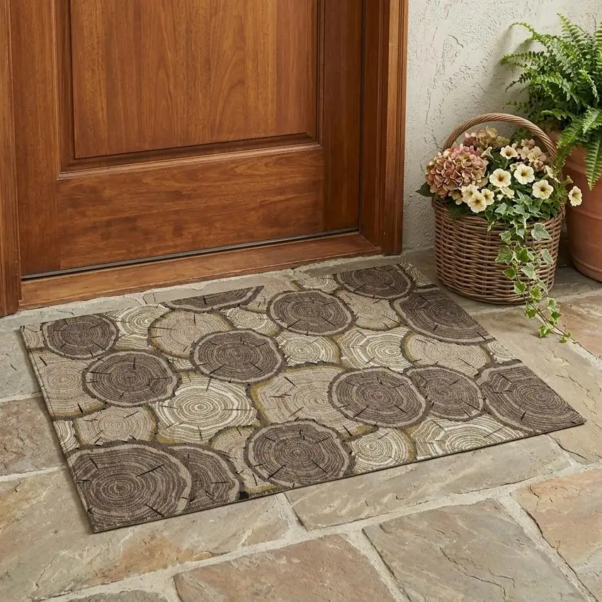 Brown And Chocolate Faux Bois Washable Indoor Outdoor Area Rug Photo 1