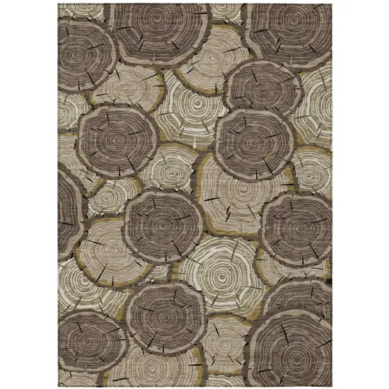Brown And Chocolate Faux Bois Washable Indoor Outdoor Area Rug Photo 2