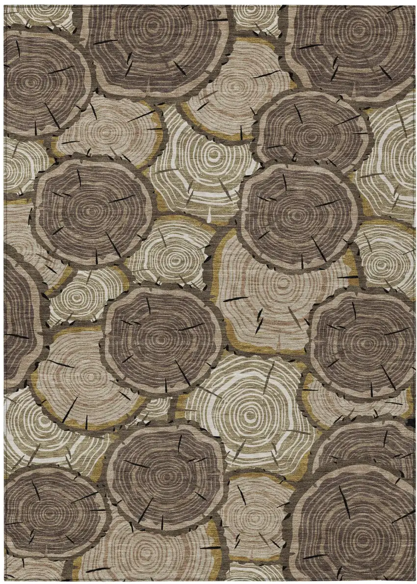 Brown And Chocolate Faux Bois Washable Indoor Outdoor Area Rug Photo 2