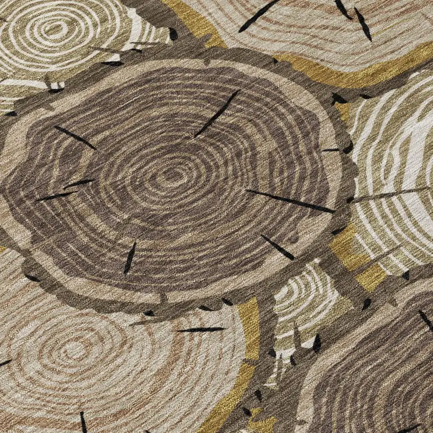 Brown And Chocolate Faux Bois Washable Indoor Outdoor Area Rug Photo 4