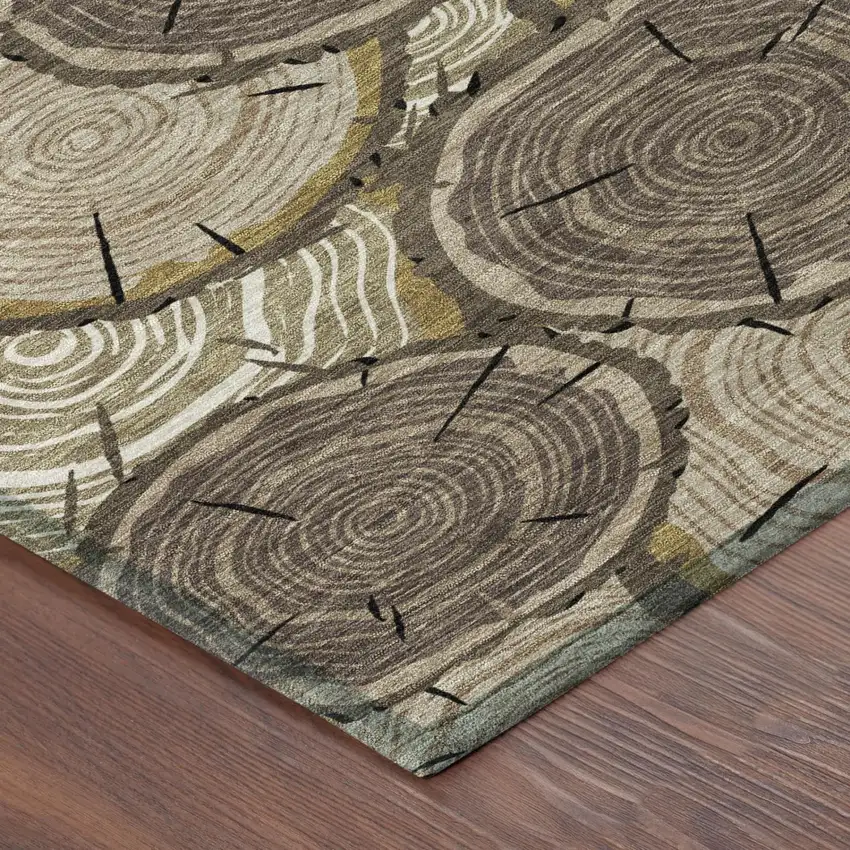 Brown And Chocolate Faux Bois Washable Indoor Outdoor Area Rug Photo 3