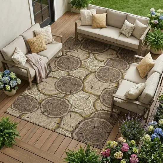 Brown And Chocolate Faux Bois Washable Indoor Outdoor Area Rug Photo 1