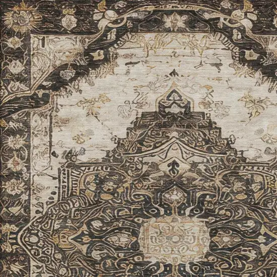 Brown And Chocolate Floral Medallion Washable Indoor Outdoor Area Rug Photo 1
