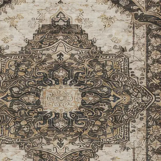 Brown And Chocolate Floral Medallion Washable Indoor Outdoor Area Rug Photo 5