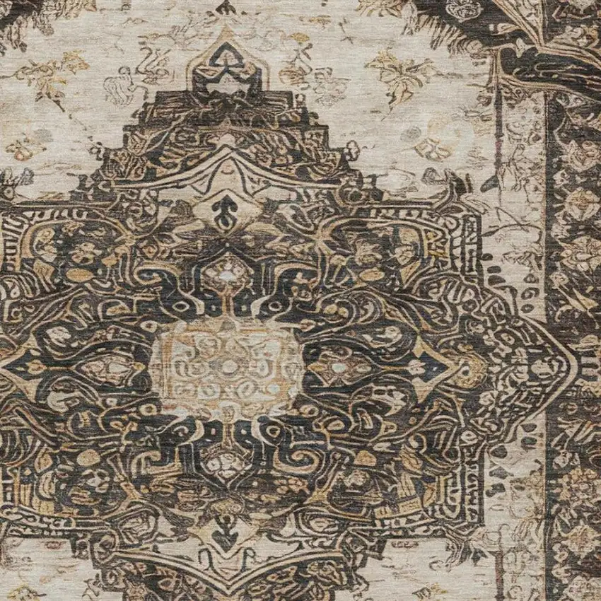Brown And Chocolate Floral Medallion Washable Indoor Outdoor Area Rug Photo 5