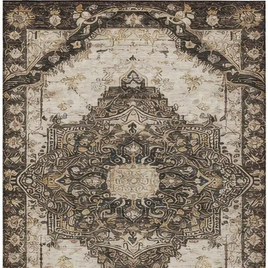 Brown And Chocolate Floral Medallion Washable Indoor Outdoor Area Rug Photo 9