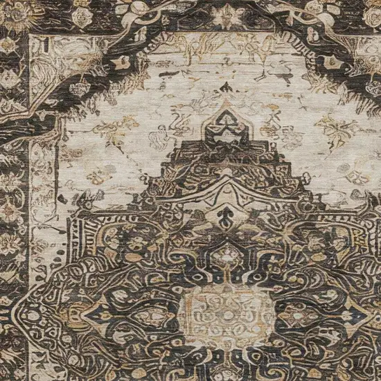 Brown And Chocolate Floral Medallion Washable Indoor Outdoor Area Rug Photo 8