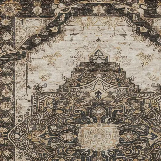 Brown And Chocolate Floral Medallion Washable Indoor Outdoor Area Rug Photo 7