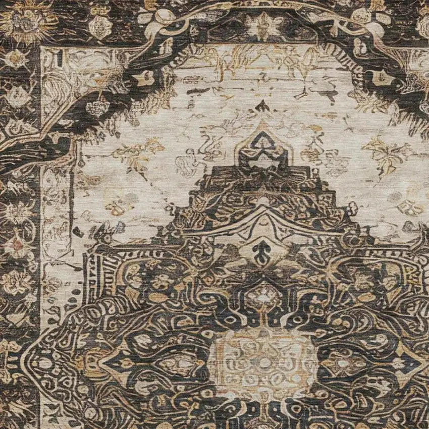 Brown And Chocolate Floral Medallion Washable Indoor Outdoor Area Rug Photo 7