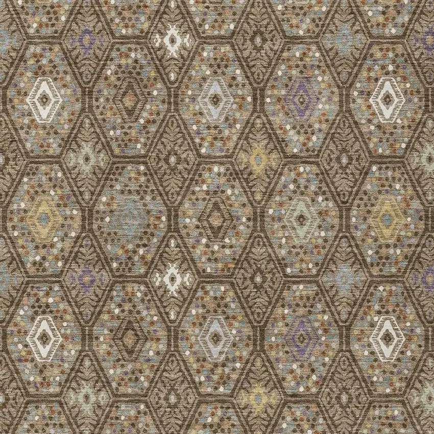 Brown And Chocolate Geometric Washable Indoor Outdoor Area Rug Photo 2