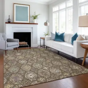 Photo of Brown And Chocolate Geometric Washable Indoor Outdoor Area Rug