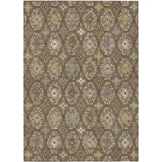 Brown And Chocolate Geometric Washable Indoor Outdoor Area Rug Photo 1