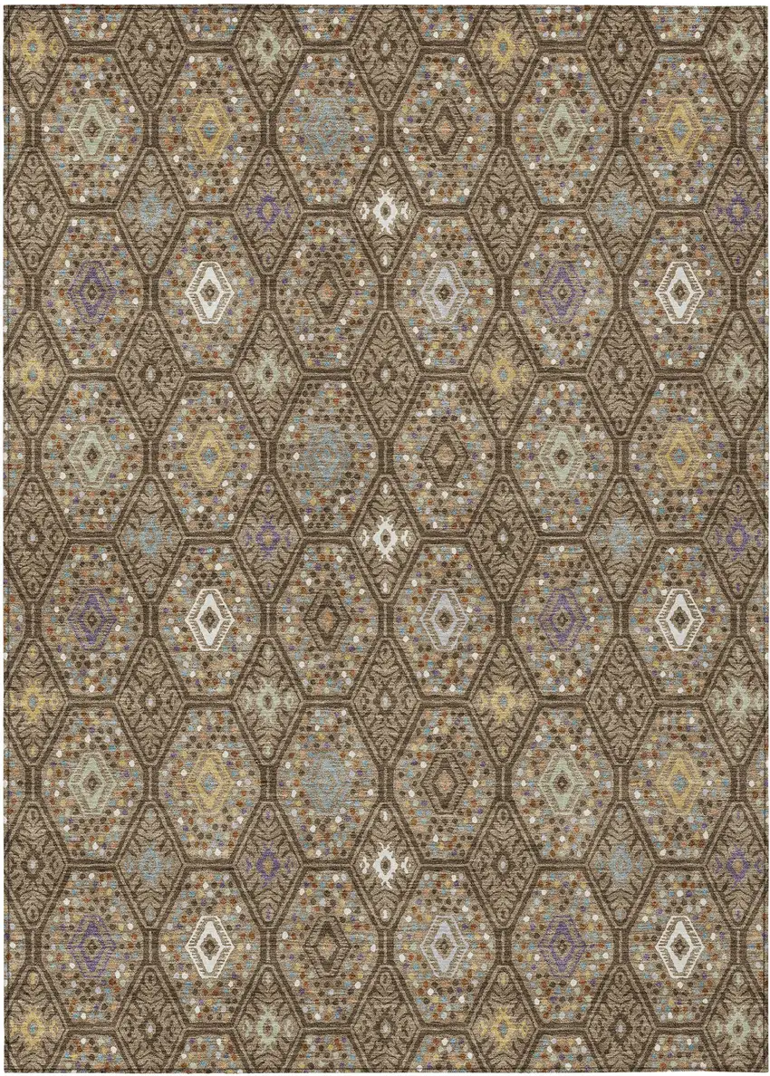 Brown And Chocolate Geometric Washable Indoor Outdoor Area Rug Photo 1