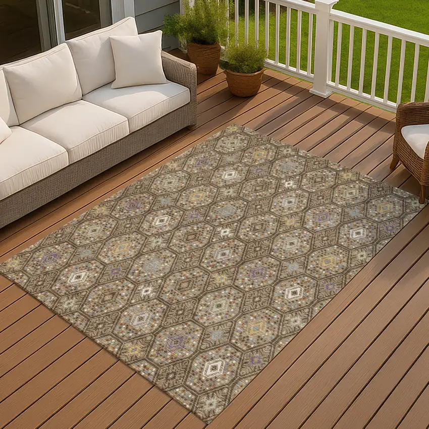 Brown And Chocolate Geometric Washable Indoor Outdoor Area Rug Photo 7
