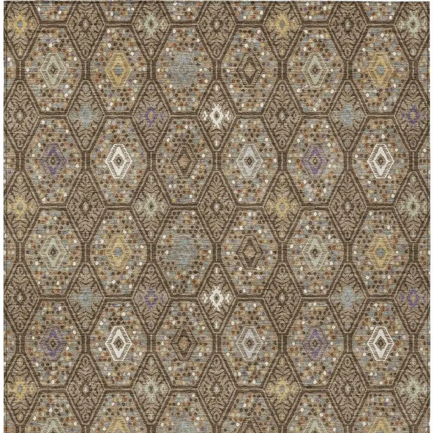 Brown And Chocolate Geometric Washable Indoor Outdoor Area Rug Photo 3