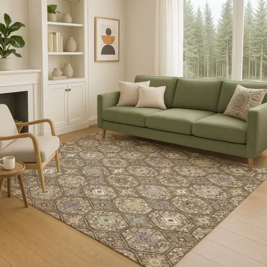 Brown And Chocolate Geometric Washable Indoor Outdoor Area Rug Photo 5