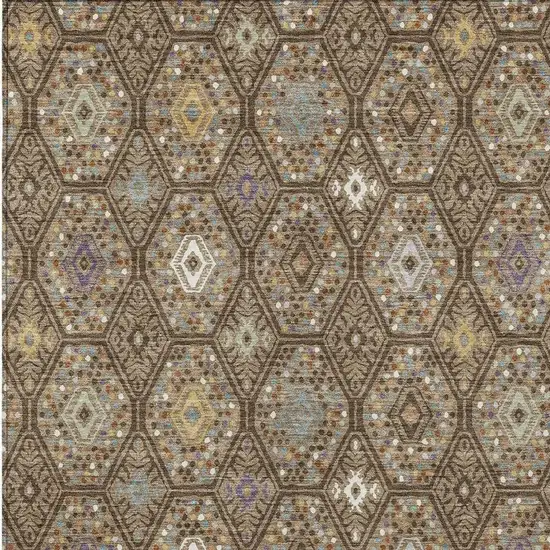 Brown And Chocolate Geometric Washable Indoor Outdoor Area Rug Photo 2