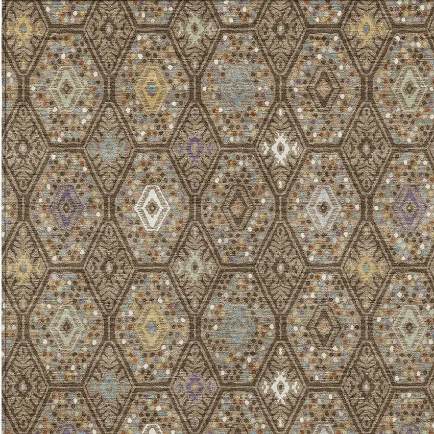 Brown And Chocolate Geometric Washable Indoor Outdoor Area Rug Photo 2