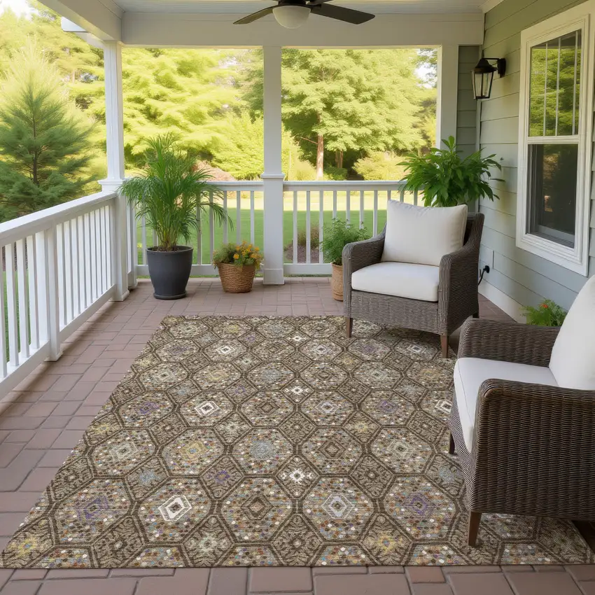 Brown And Chocolate Geometric Washable Indoor Outdoor Area Rug Photo 4
