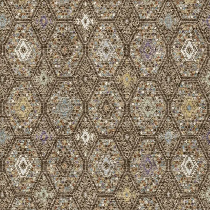 Brown And Chocolate Geometric Washable Indoor Outdoor Area Rug Photo 2