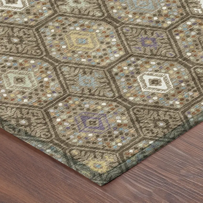 Brown And Chocolate Geometric Washable Indoor Outdoor Area Rug Photo 8