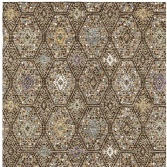 Brown And Chocolate Geometric Washable Indoor Outdoor Area Rug Photo 2