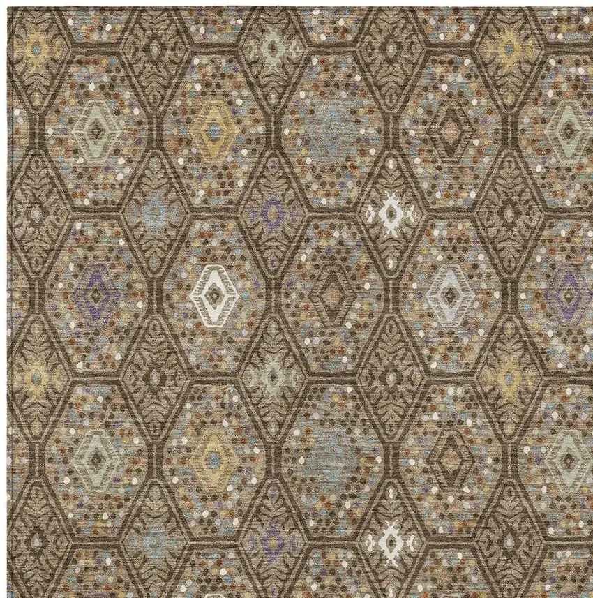 Brown And Chocolate Geometric Washable Indoor Outdoor Area Rug Photo 2