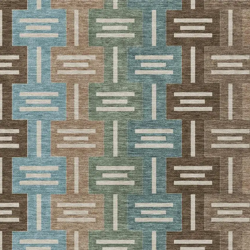 Brown And Chocolate Geometric Washable Indoor Outdoor Area Rug Photo 3
