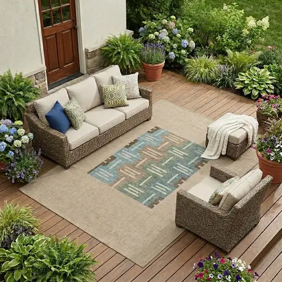 Brown And Chocolate Geometric Washable Indoor Outdoor Area Rug Photo 1