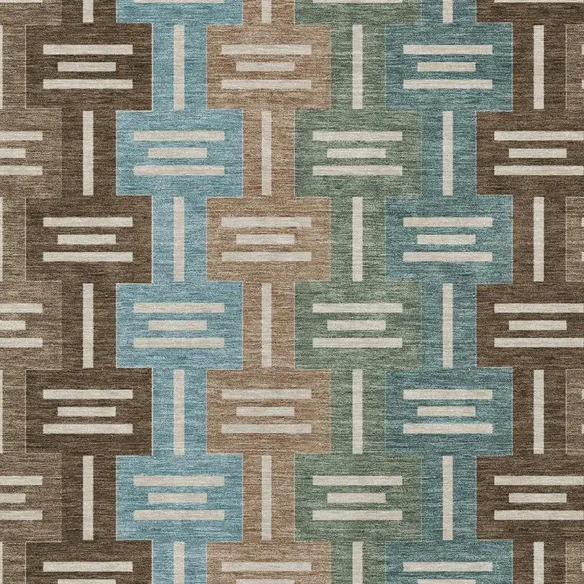 Brown And Chocolate Geometric Washable Indoor Outdoor Area Rug Photo 3
