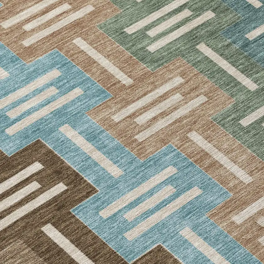 Brown And Chocolate Geometric Washable Indoor Outdoor Area Rug Photo 6