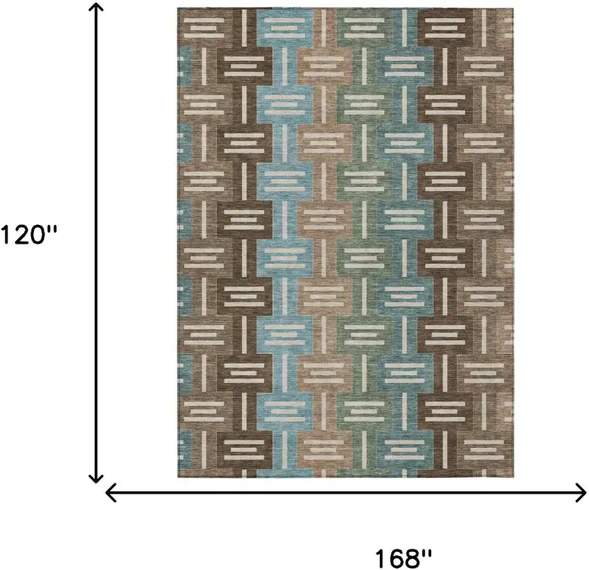 Brown And Chocolate Geometric Washable Indoor Outdoor Area Rug Photo 7