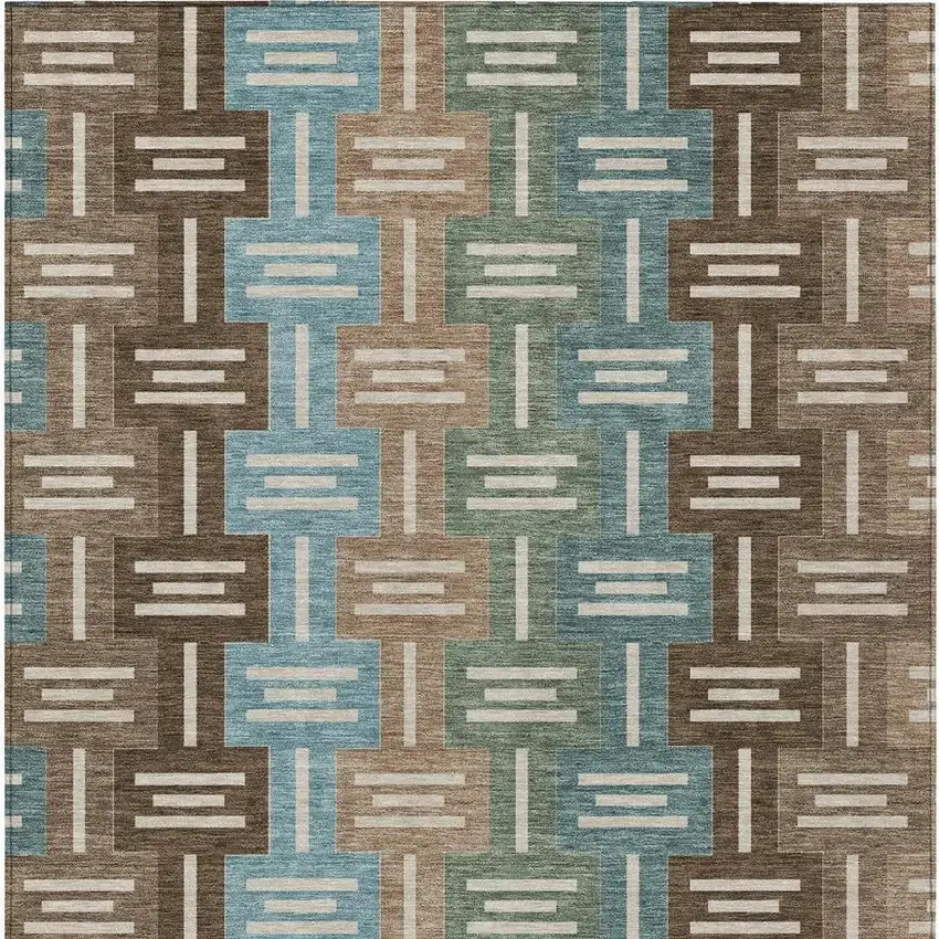 Brown And Chocolate Geometric Washable Indoor Outdoor Area Rug Photo 4