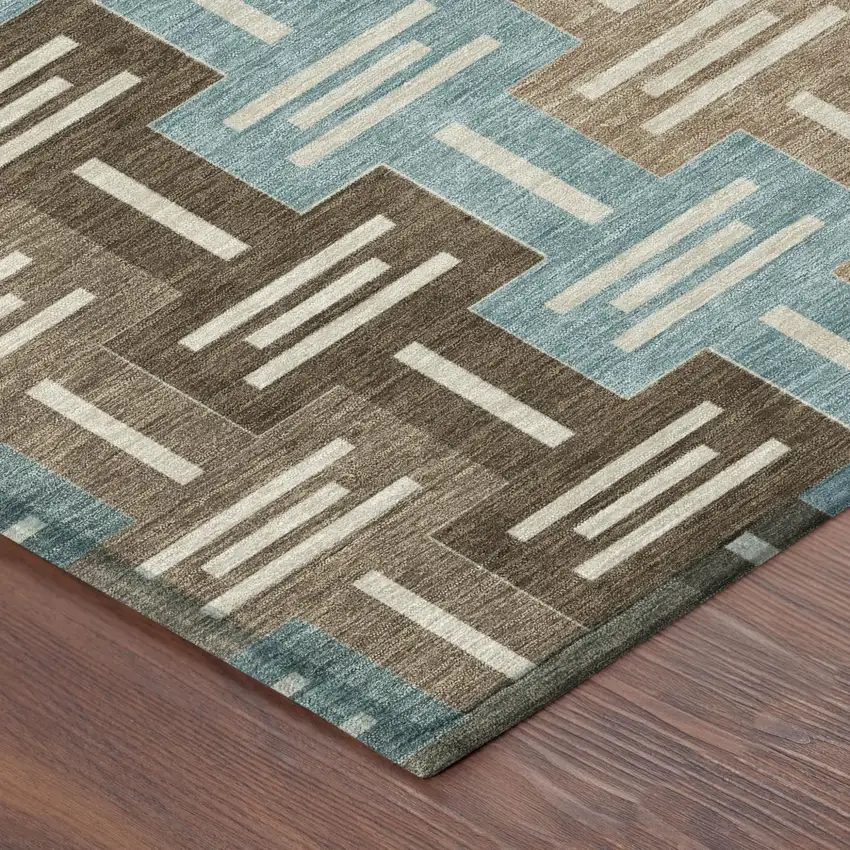 Brown And Chocolate Geometric Washable Indoor Outdoor Area Rug Photo 5