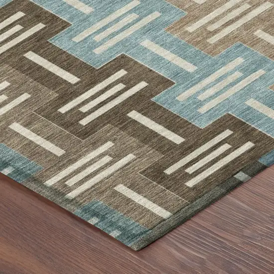 Brown And Chocolate Geometric Washable Indoor Outdoor Area Rug Photo 5