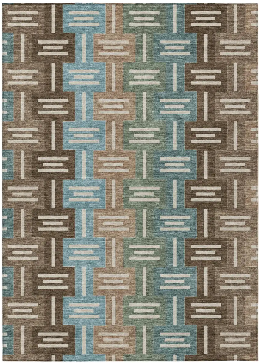 Brown And Chocolate Geometric Washable Indoor Outdoor Area Rug Photo 2