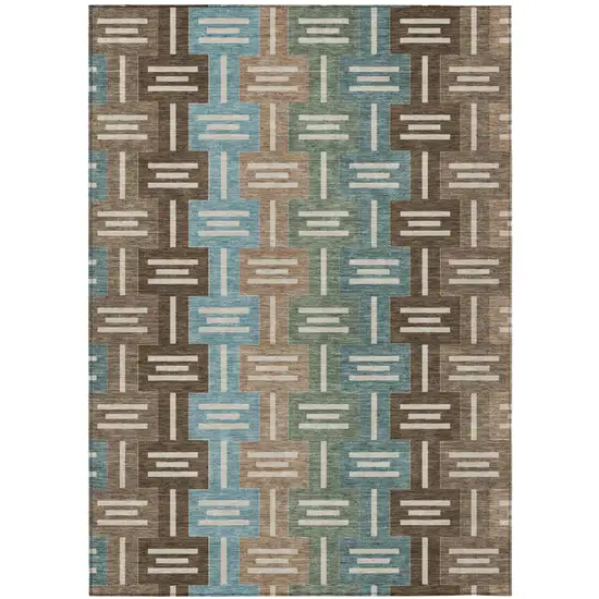 Brown And Chocolate Geometric Washable Indoor Outdoor Area Rug Photo 2
