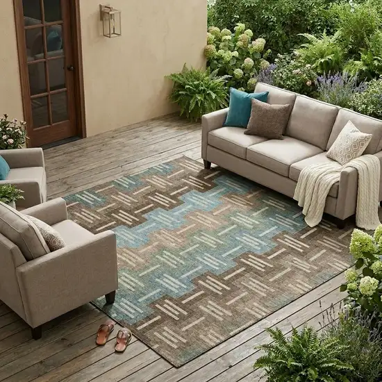 Brown And Chocolate Geometric Washable Indoor Outdoor Area Rug Photo 1