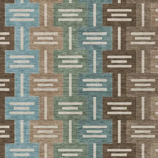 Brown And Chocolate Geometric Washable Indoor Outdoor Area Rug Photo 3