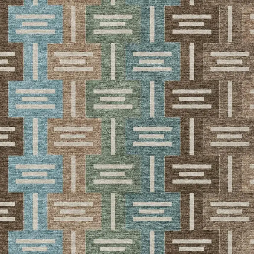 Brown And Chocolate Geometric Washable Indoor Outdoor Area Rug Photo 3