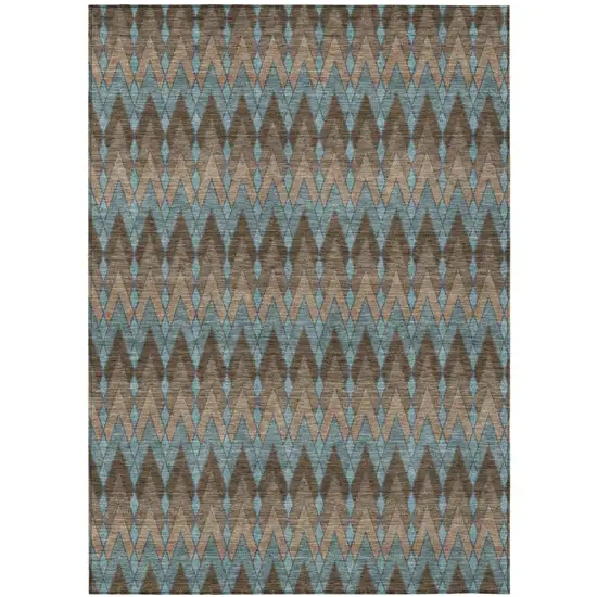 Brown And Chocolate Geometric Washable Indoor Outdoor Area Rug Photo 2