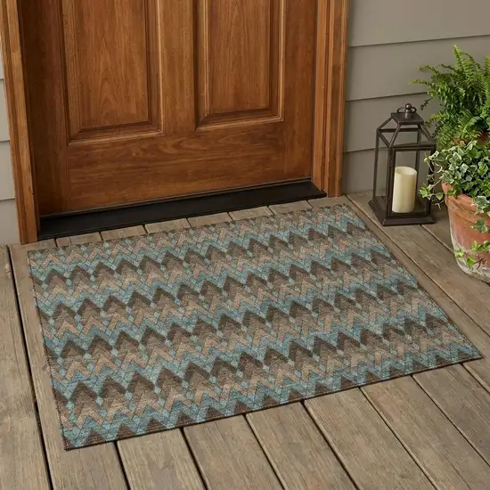 Brown And Chocolate Geometric Washable Indoor Outdoor Area Rug Photo 1