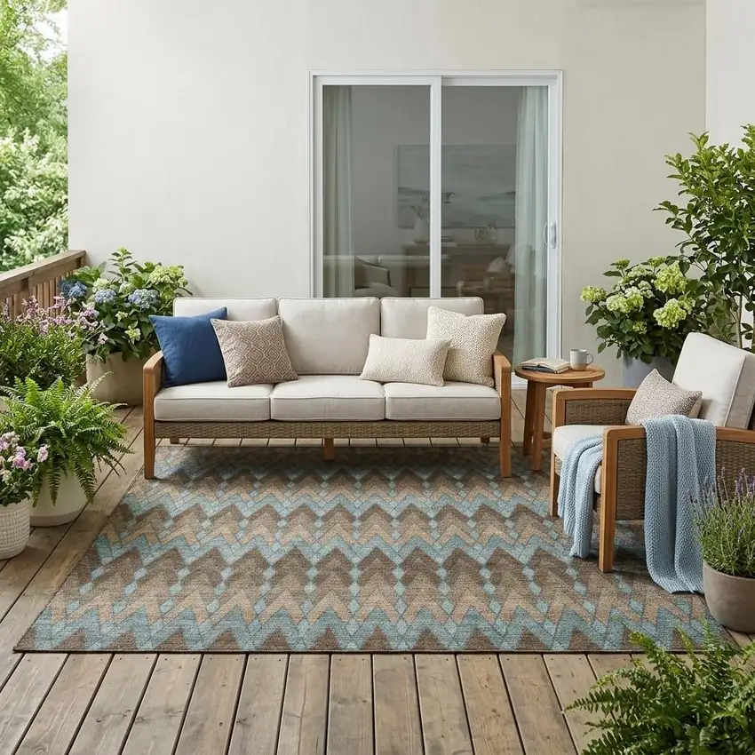 Brown And Chocolate Geometric Washable Indoor Outdoor Area Rug Photo 1