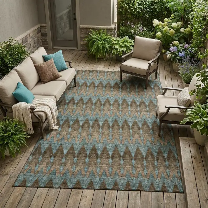 Brown And Chocolate Geometric Washable Indoor Outdoor Area Rug Photo 1