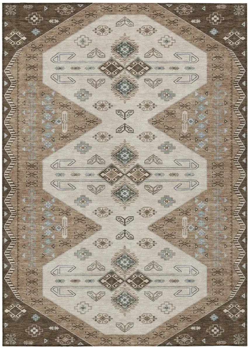 Brown And Chocolate Geometric Washable Indoor Outdoor Area Rug Photo 2