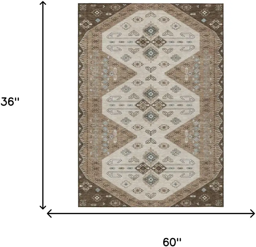 Brown And Chocolate Geometric Washable Indoor Outdoor Area Rug Photo 6