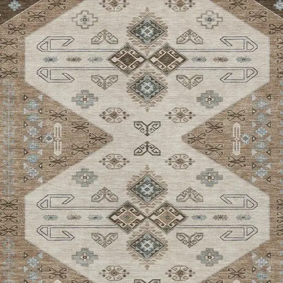 Brown And Chocolate Geometric Washable Indoor Outdoor Area Rug Photo 3